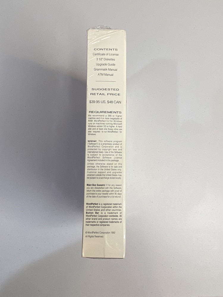 WordPerfect 5.2 For Windows Upgrade Version 1992