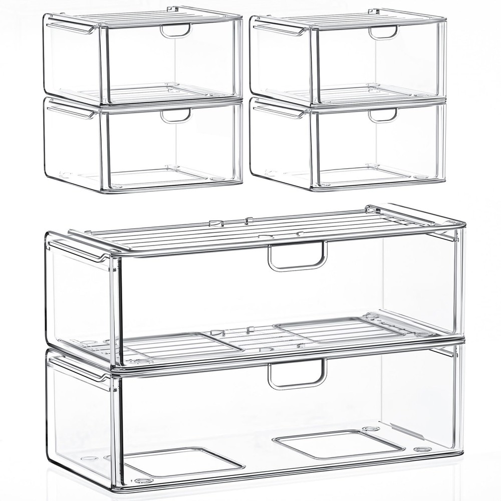 caktraie 6-PC Clear Acrylic Stackable Storage Drawers Makeup Organizer