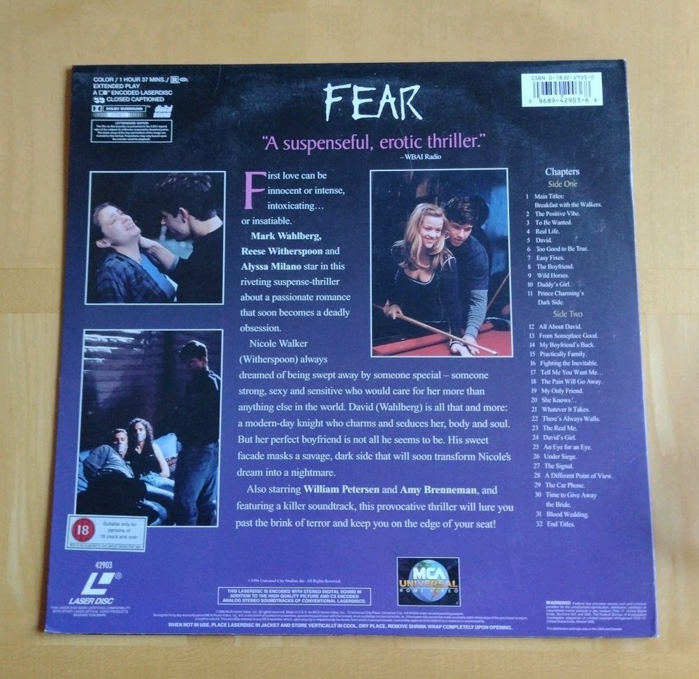 Fear (Laserdisc, 1996) Double Sided: Letterboxed Edition: MCA