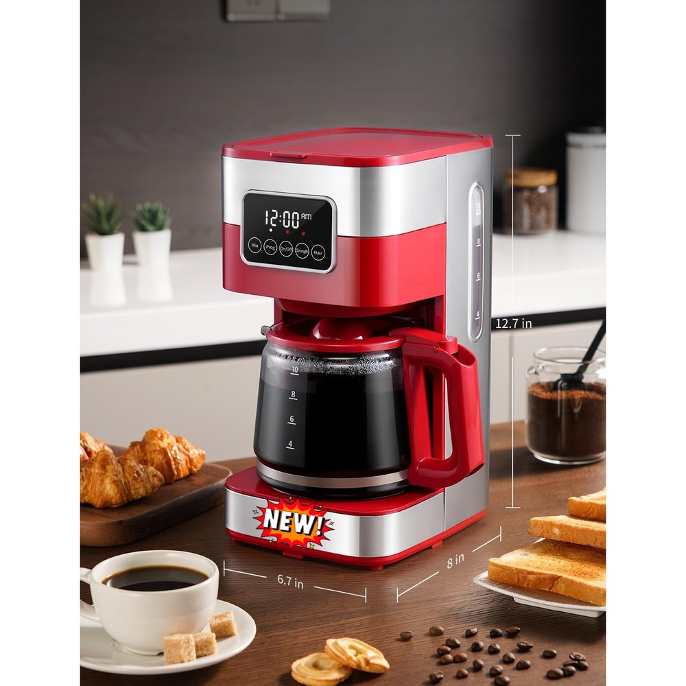 Cafetera programable de 10 tazas, cafetera de goteo para café regular y fuerte,