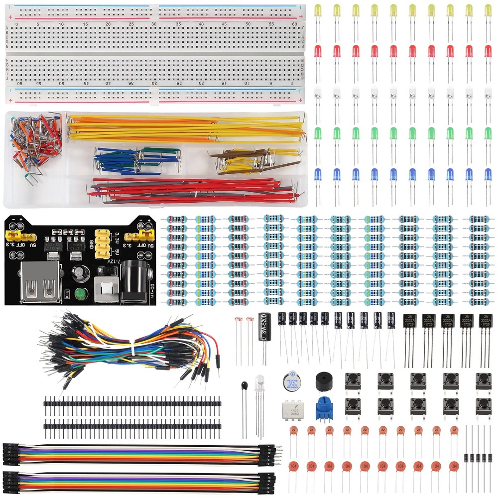 Electronic Breadboard Component Fun Kit 830 Tie Point Power Supply Jumper LEDs