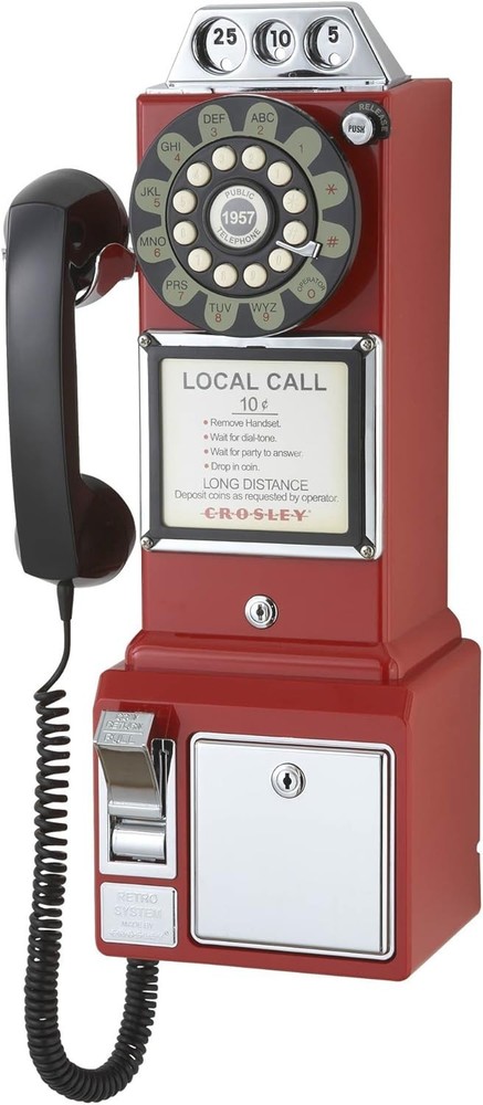 Fully Operational 1950s Red Payphone with Push Button - Perfect for Home Use