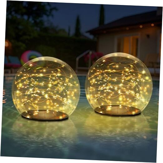 2-Pack 7.4x7.4 Solar Floating Pool Lights Ball Solar Powered LED Gold