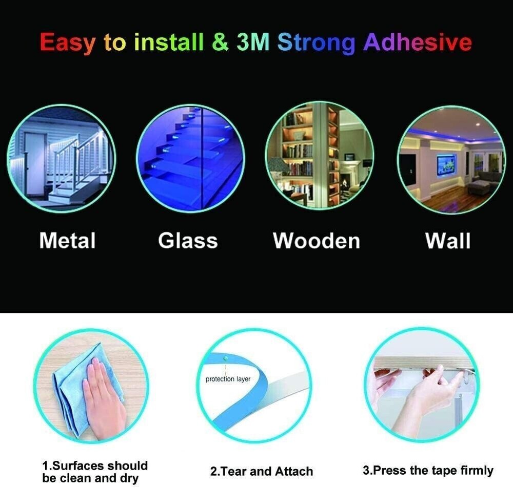 32ft LED Strip Lights Remote Control Bedroom for Indoor Use