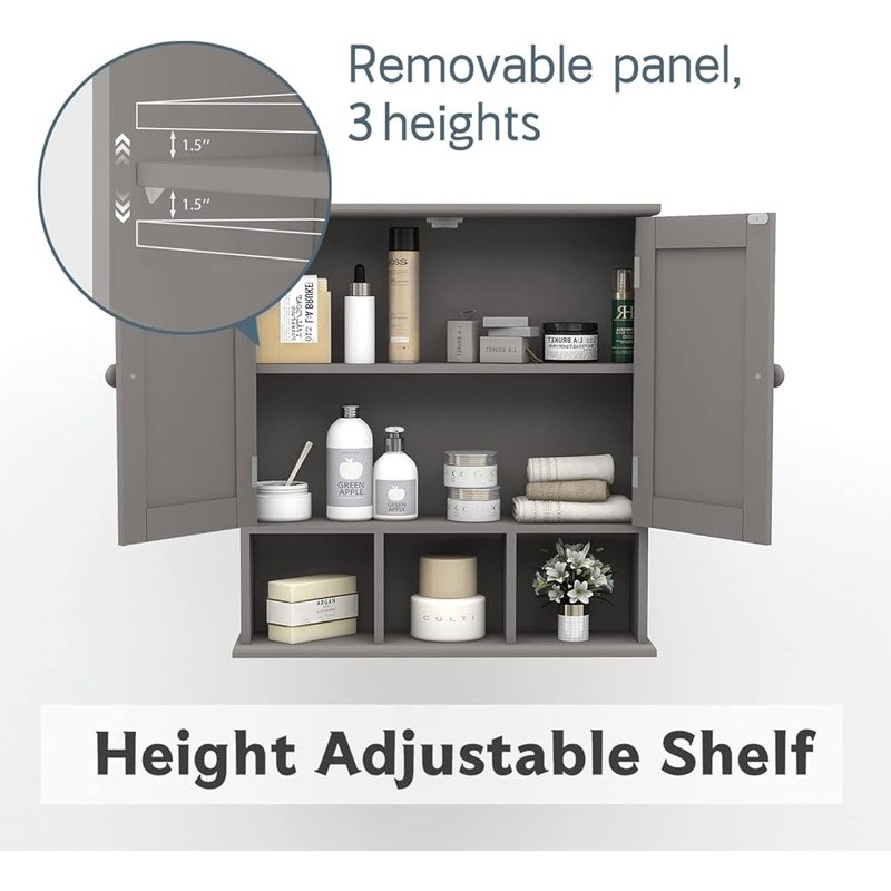 Wall Mounted Bathroom Storage Cabinet Adjustable Shelf Easy Assembly Organizer