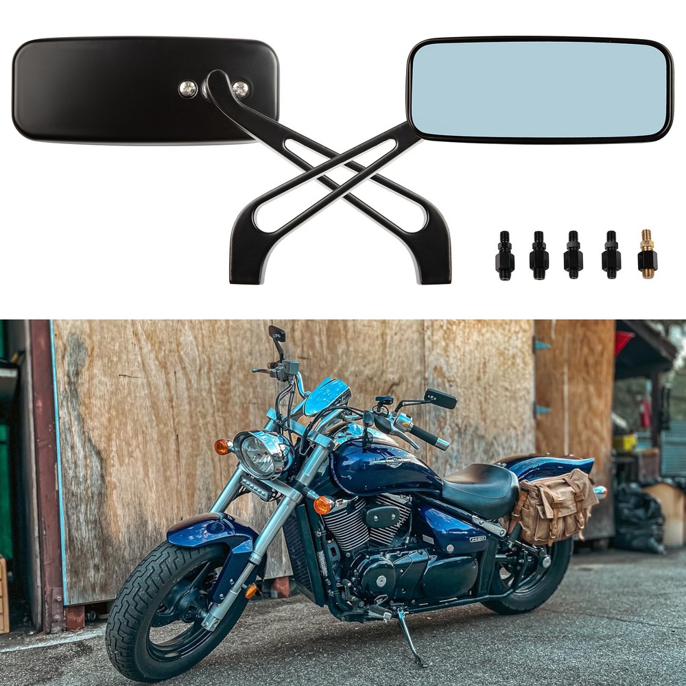 Black US Rectangular Motorcycle Rear View Side Mirrors For Harley Davidson