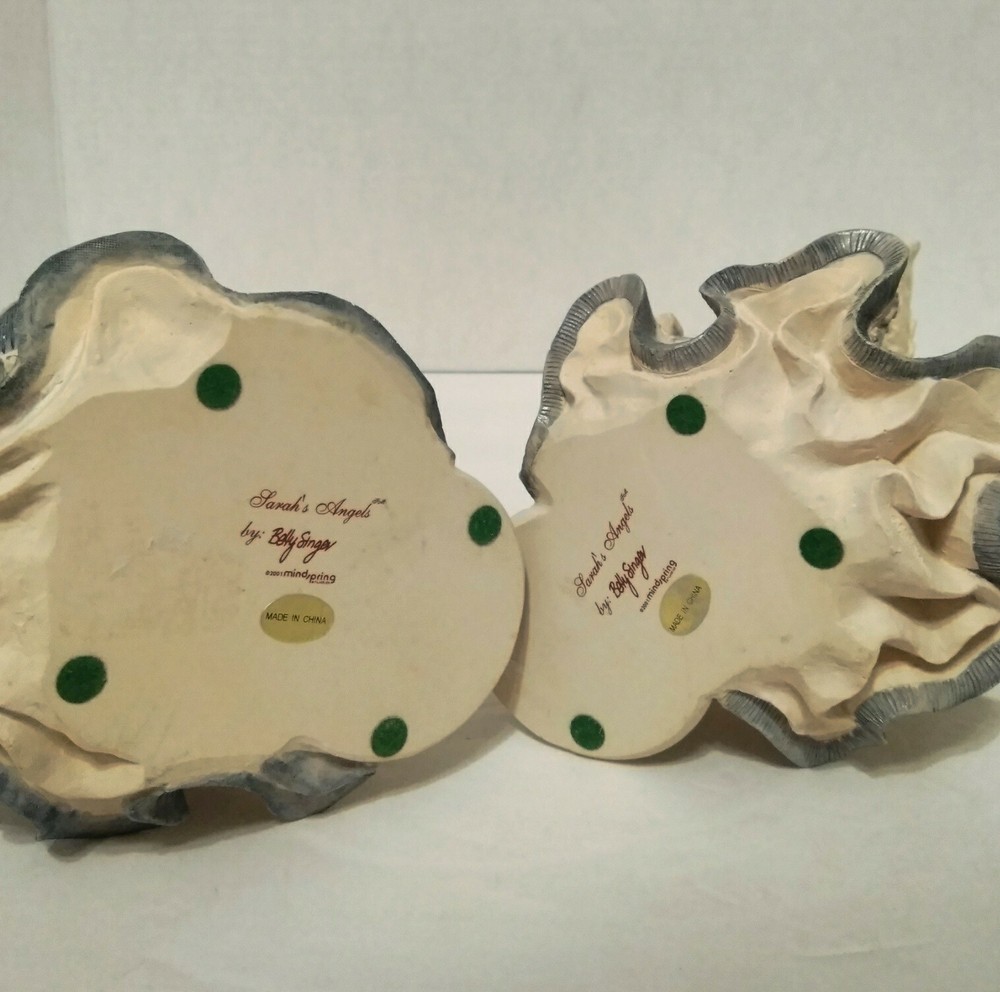 Sarah's Pair Angels Candle Holders White Blue Mindspring