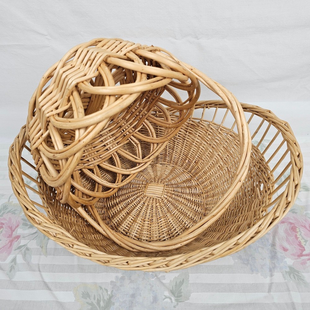 Wicker Woven Basket Natural Tone Decorative Handle Set