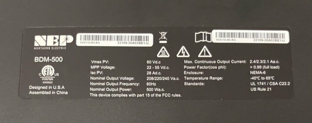 Brand New BDM-500 MICRO-INVERTER