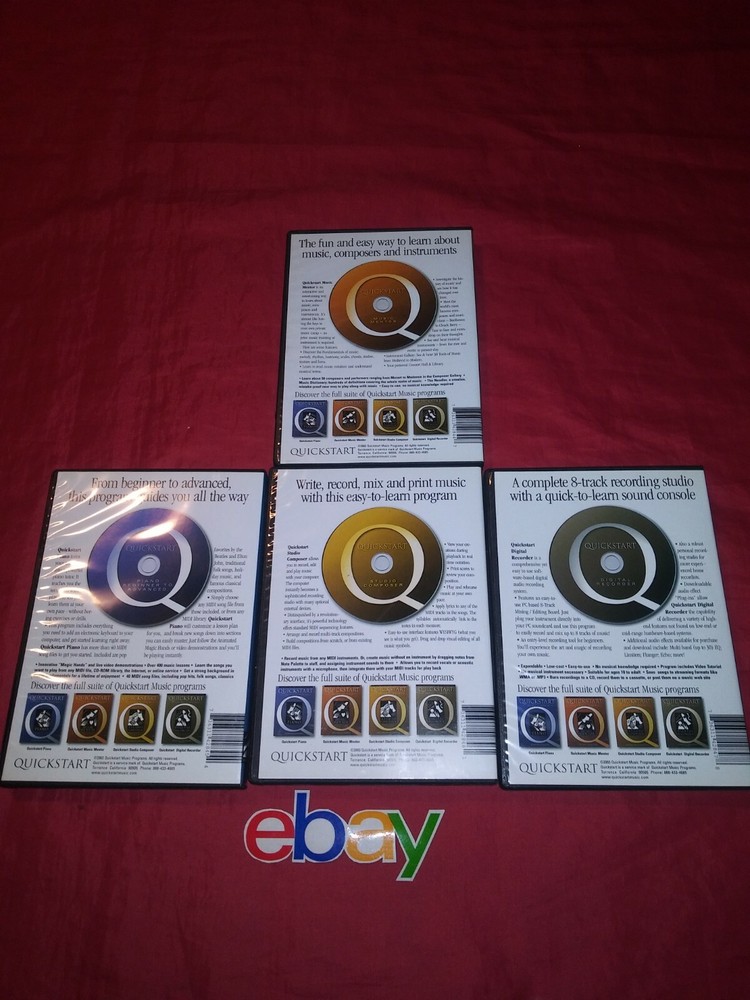 4 PC SET QUICKSTART EASY WAY TO LEARN MUSIC PC Windows 9X TO XP software CD ROM