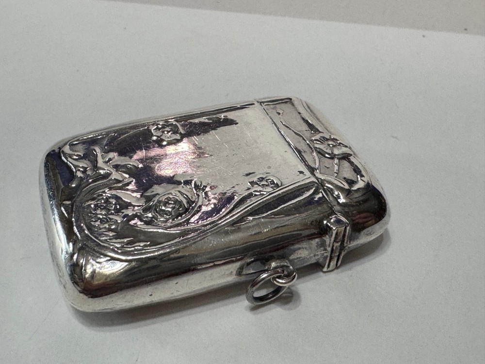 Antique Sterling Silver Repousse Rectangular Etui Art Nouveau for Chatelaine