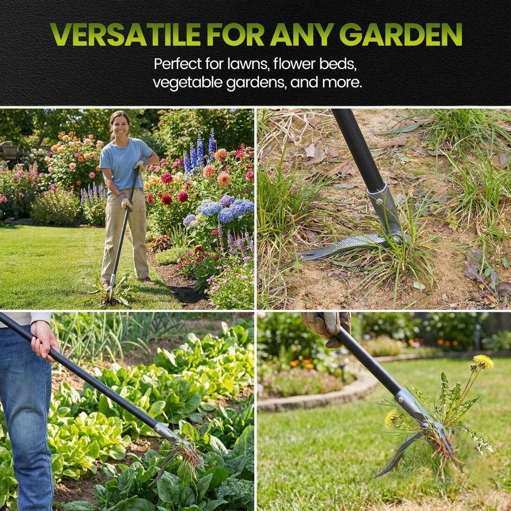 KNLLFolan Weed Puller, Stand Up Puller Tool with Steel Long black