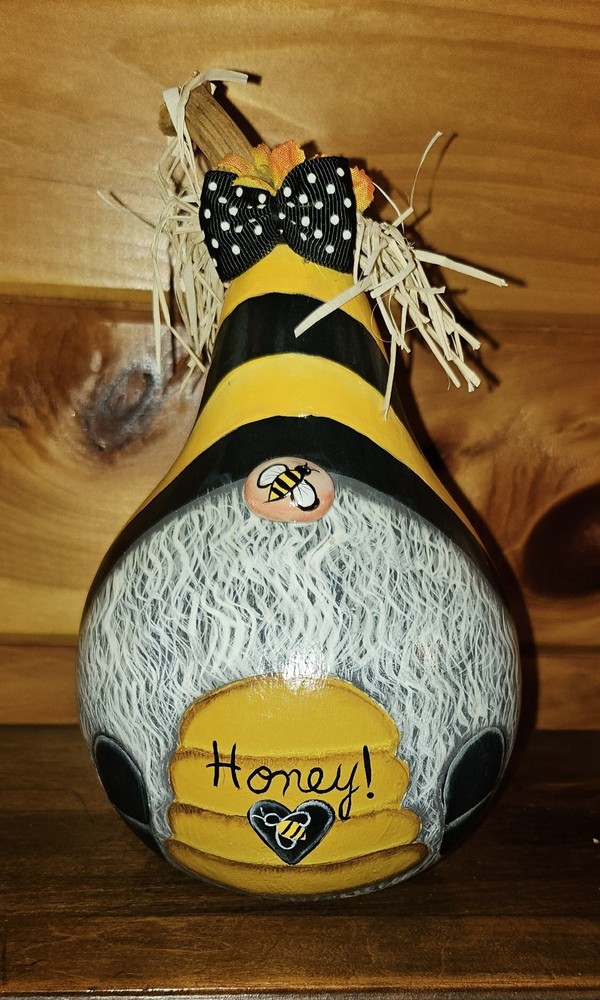 Hand painted, Beehive Gnome Gourd