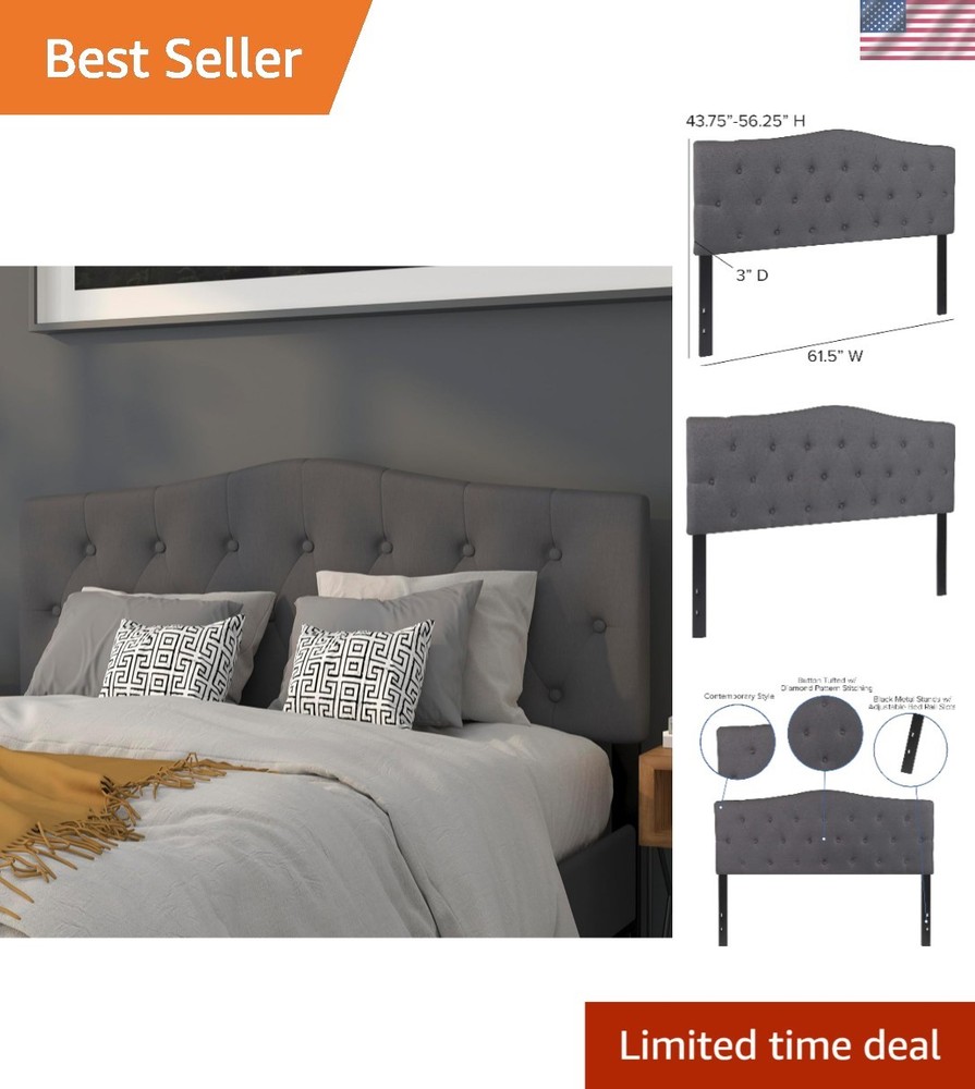 Elegant Tufted Upholstered Queen Size Headboard - Adjustable Height, Dark Gray