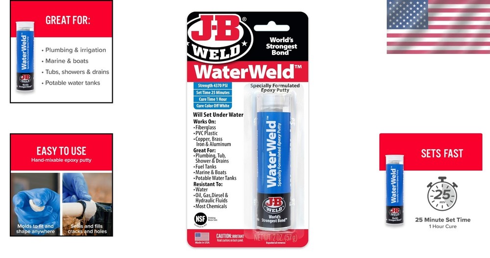 2 oz. WaterWeld Epoxy Putty Stick - Quick Setting, High Strength Repair Solution
