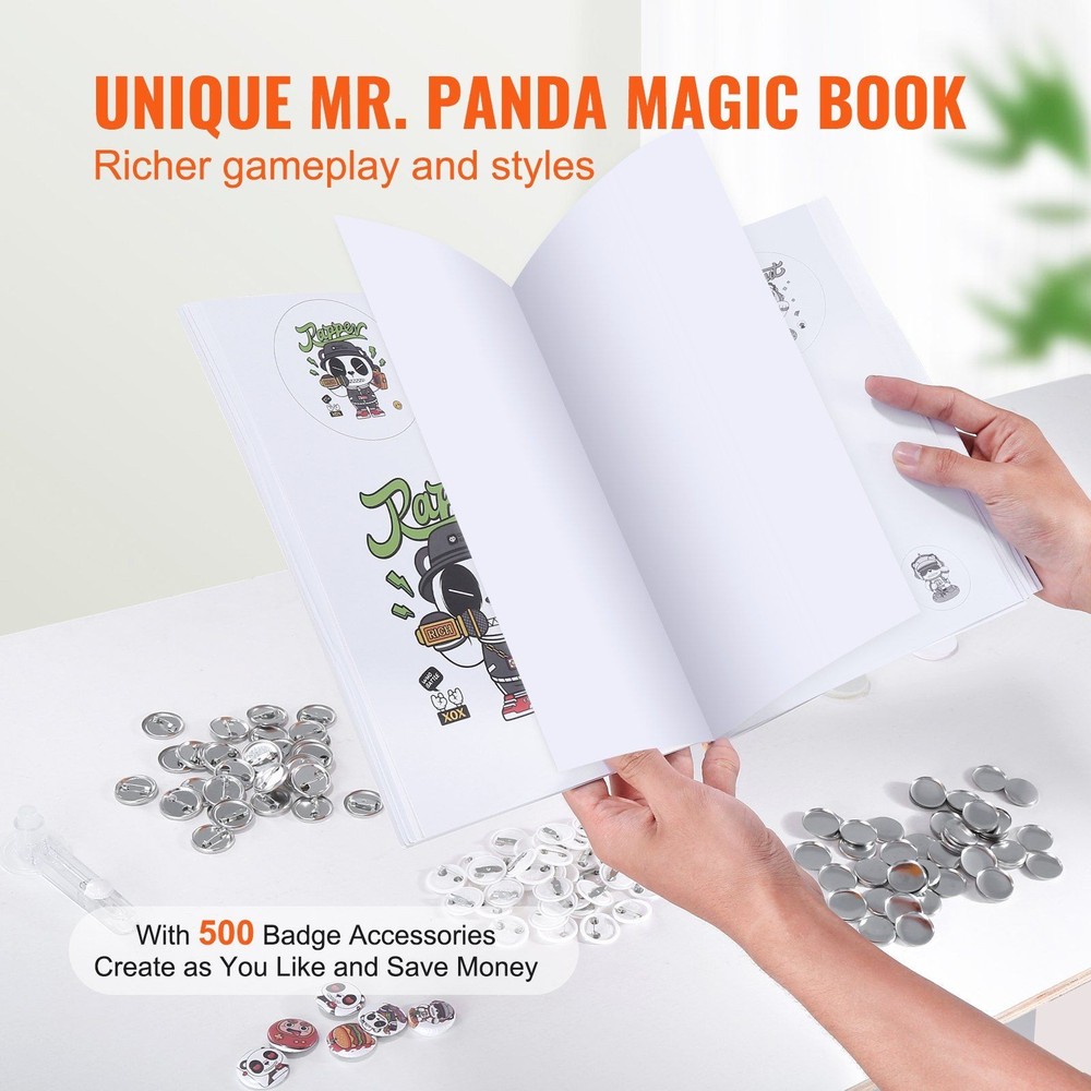25mm Button Device with 500 Items, Panda Pattern Book and Smooth Operation