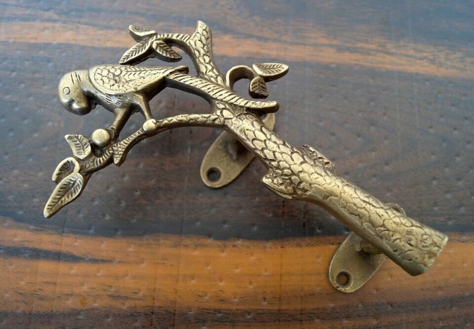 Brass Parrot Sitting on Tree Door Handle Push Pull Handle Home Decor Handmade