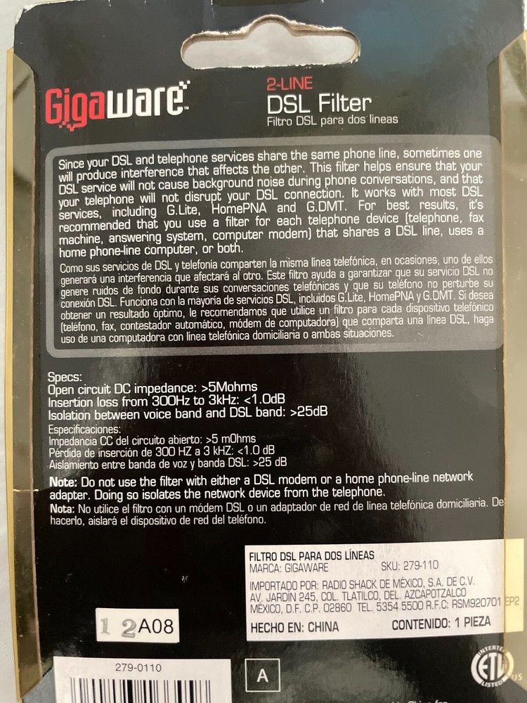 Gigaware 2-Line DSL Filter 279-110