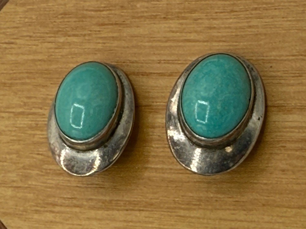 sterling silver turquoise earrings Signed A. Lee