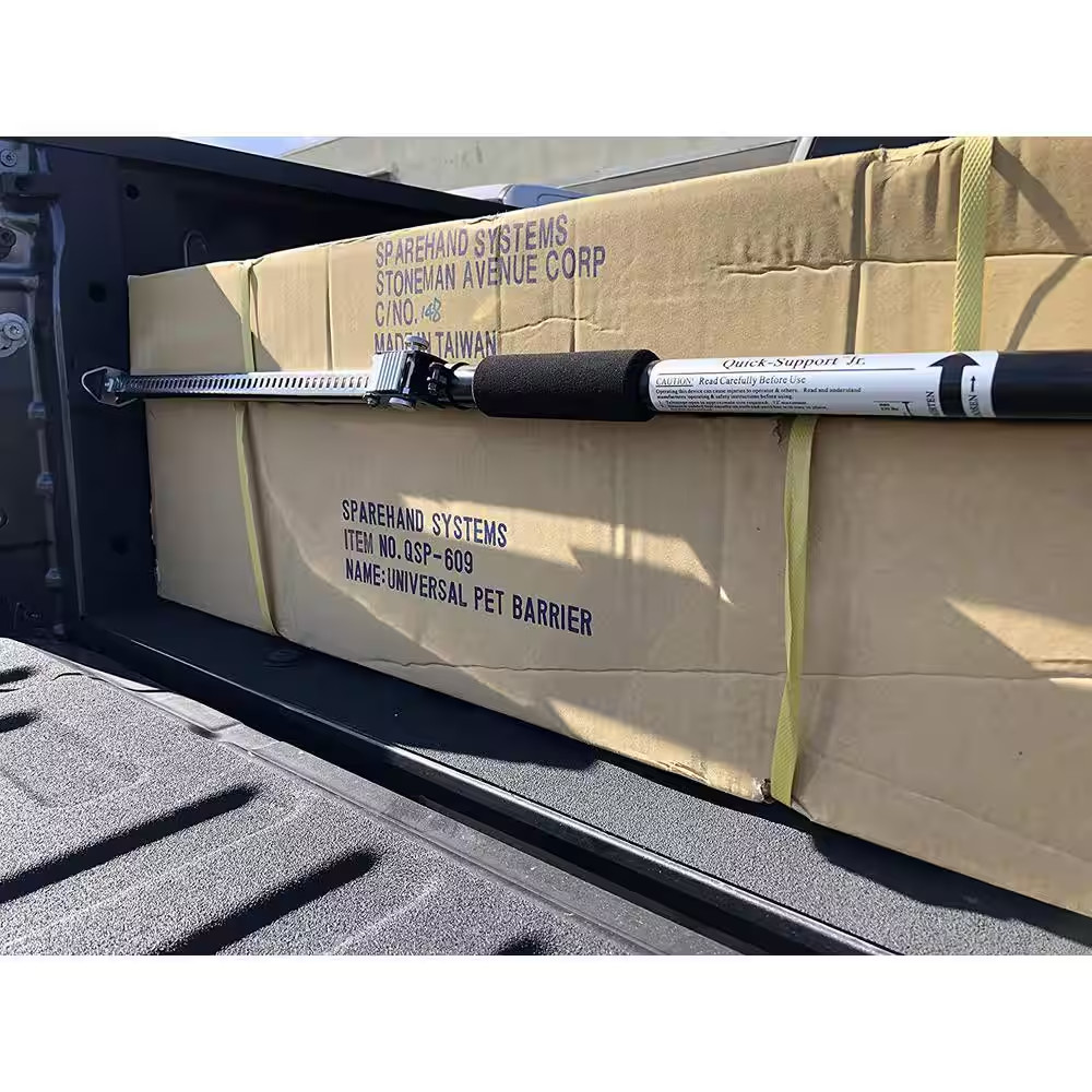 3.6 Ft. to 6 Ft. Black Steel Adjustable Cargo Bar with Self-Locking Spring Ratch