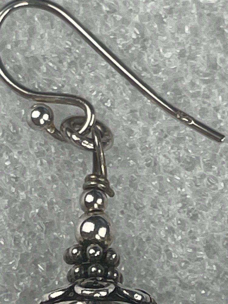 Vtg Sterling Silver Dangle Earrings Granulation Caviar Dot Beaded Hook Drop 4.7g