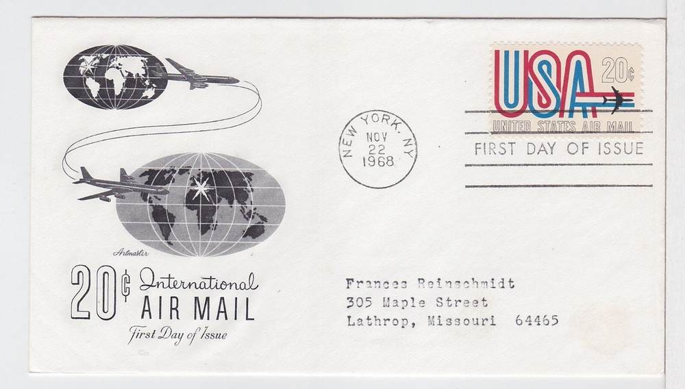 TurtlesTradingPost - USA 20 Cent Airmail 1968 #C75 FDC- Artmaster Cachet