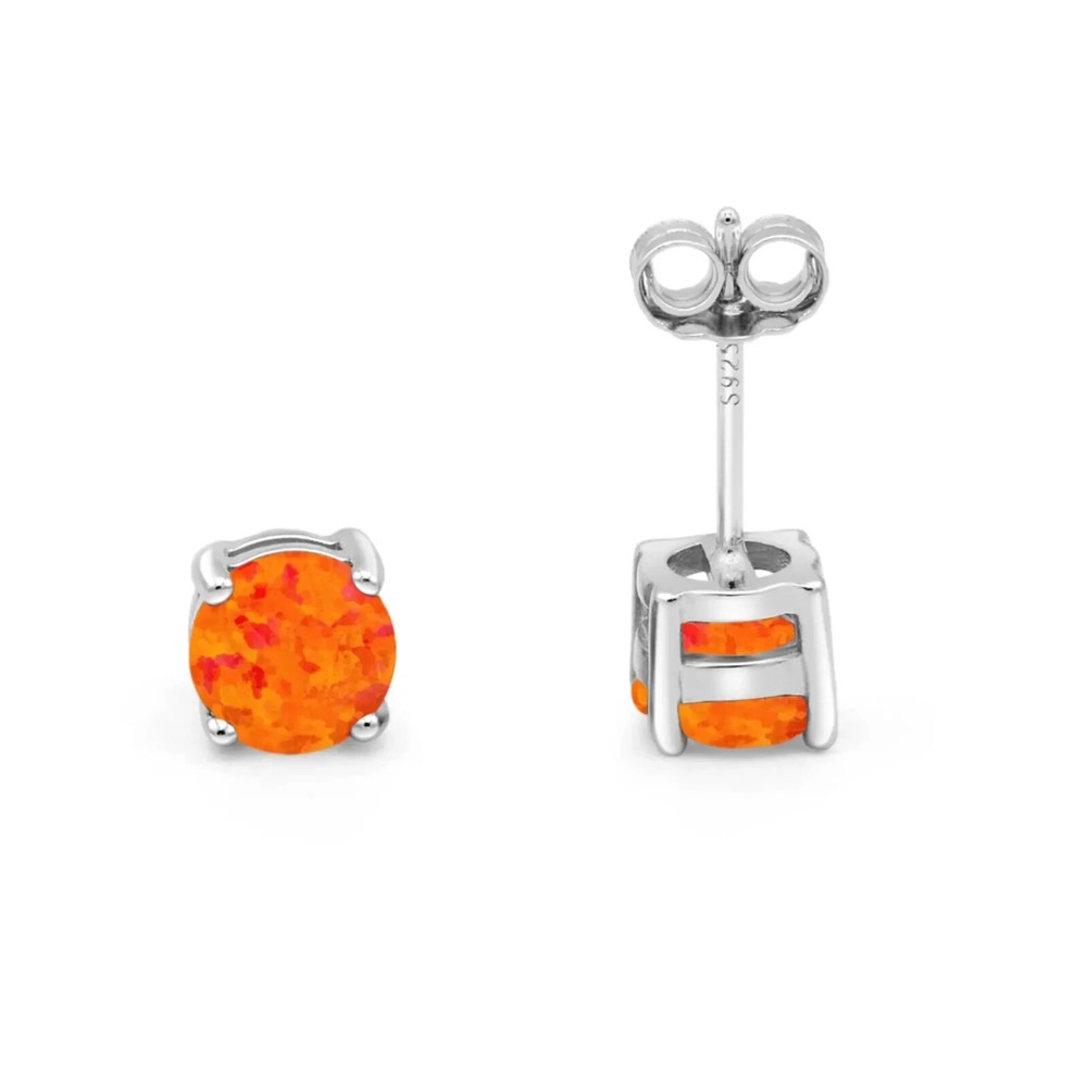 2 ct. Orange Fire Opal Stud Earrings in Solid Sterling Silver- AAA+++ Quality!