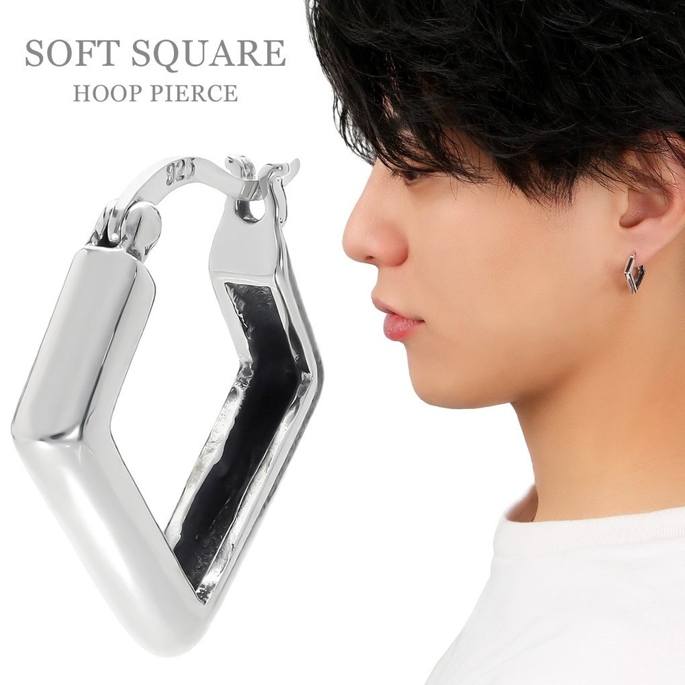 Soft Diamond-Shaped Hoop Earring (Single) 925 Silver