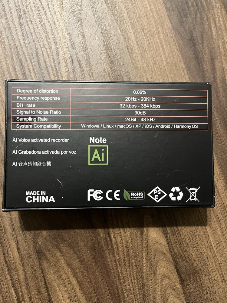 Ai Voice Activated Recorder Note AI .06% Distortion Windows Apple Android Linux