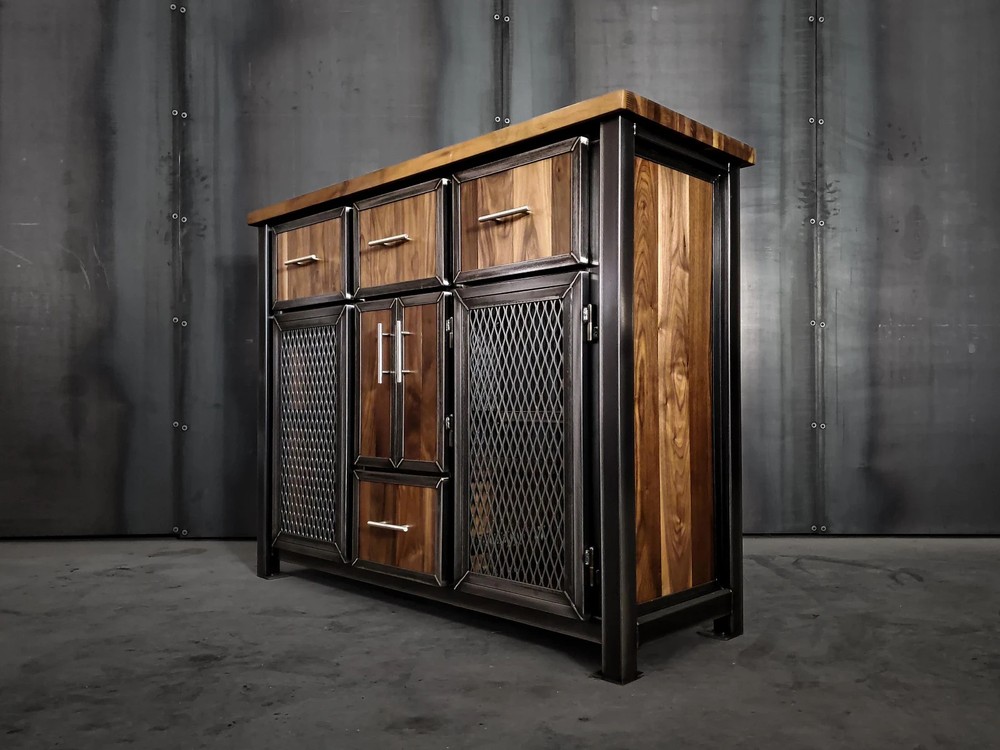Modern Industrial Media Console on Casters