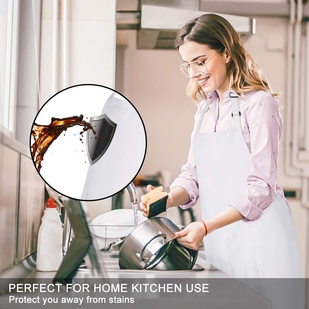 2 Pack 100 Cotton Aprons 2 Pockets Kitchen Adjustable Bib White