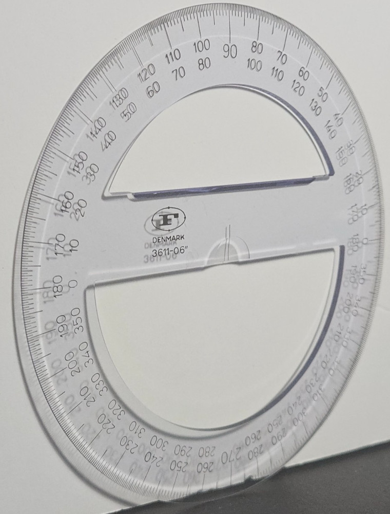 CIRCULAR PROTRACTOR 3611-06'. DENMARK. TRANSPARENT