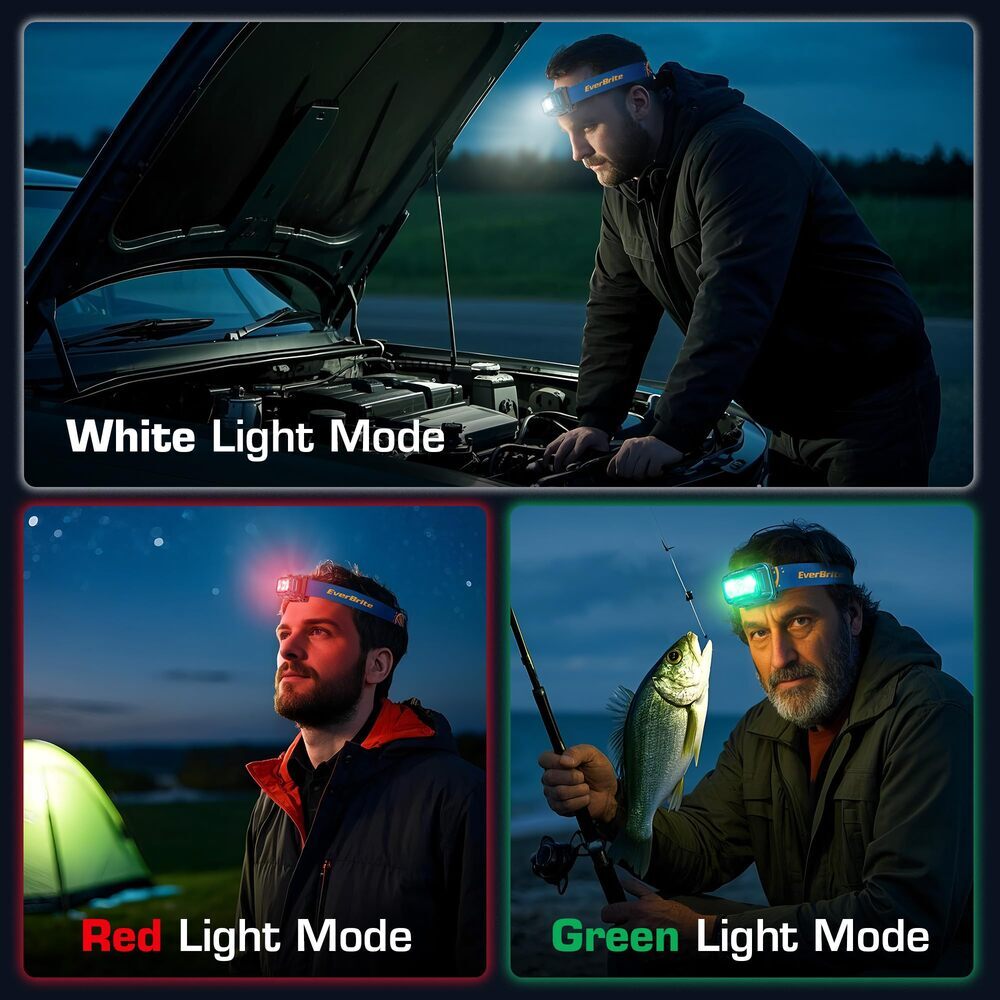 EverBrite 2 Pack LED Headlamp USB Rechargeable Headlight 5 Modes 120° Adjustable