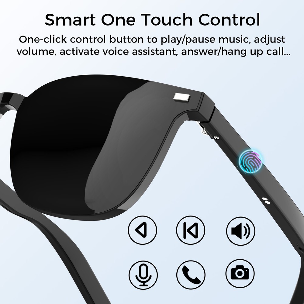 Smart Bluetooth Glasses, Built-in Mic/Speakers, 2 Interchangeable Filter Lenses