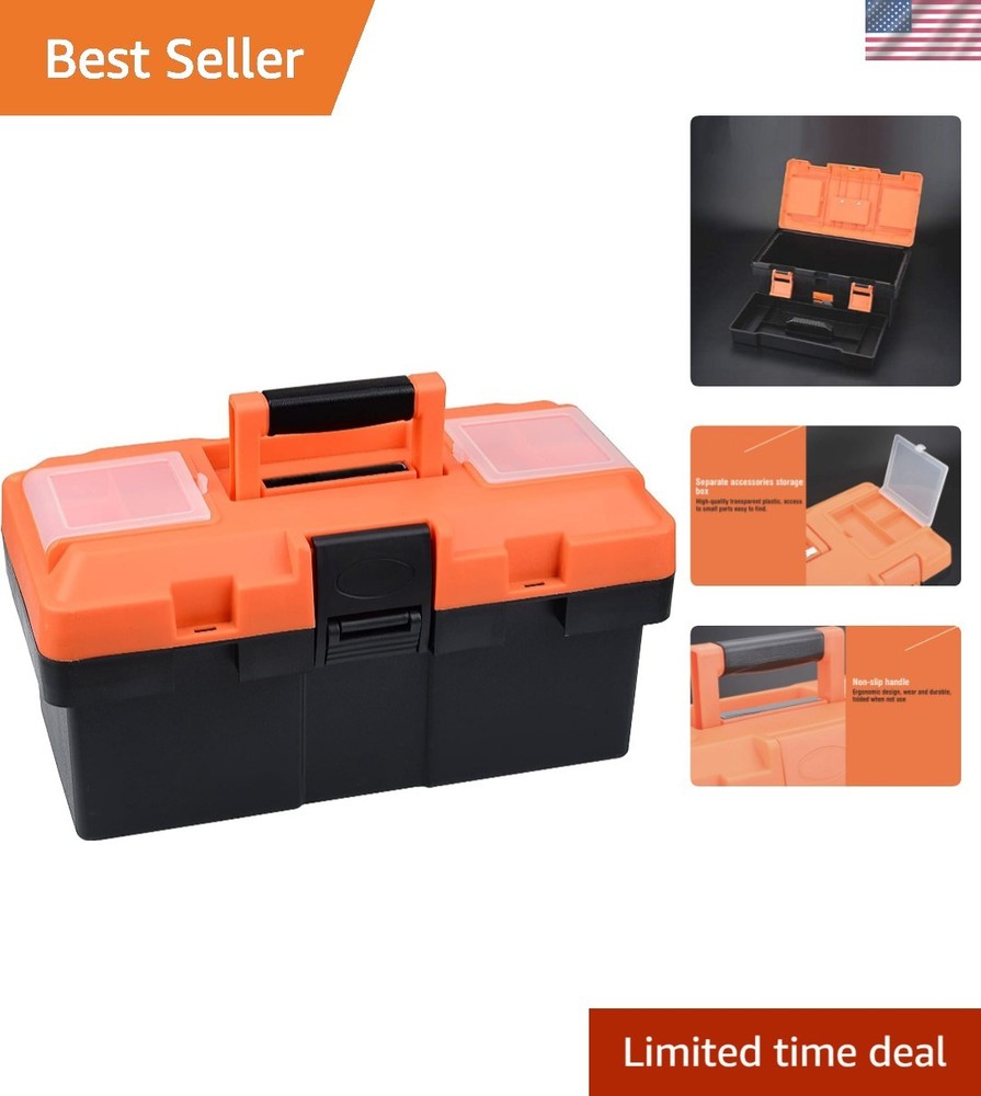 Durable Heavy Duty Plastic Tool Box 14” with Removable Organizer & Secure Lock