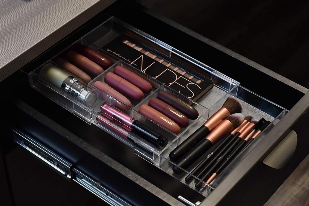 Expandable Drawer Organizer - Customizable Makeup Vanity Organizing Storage T...