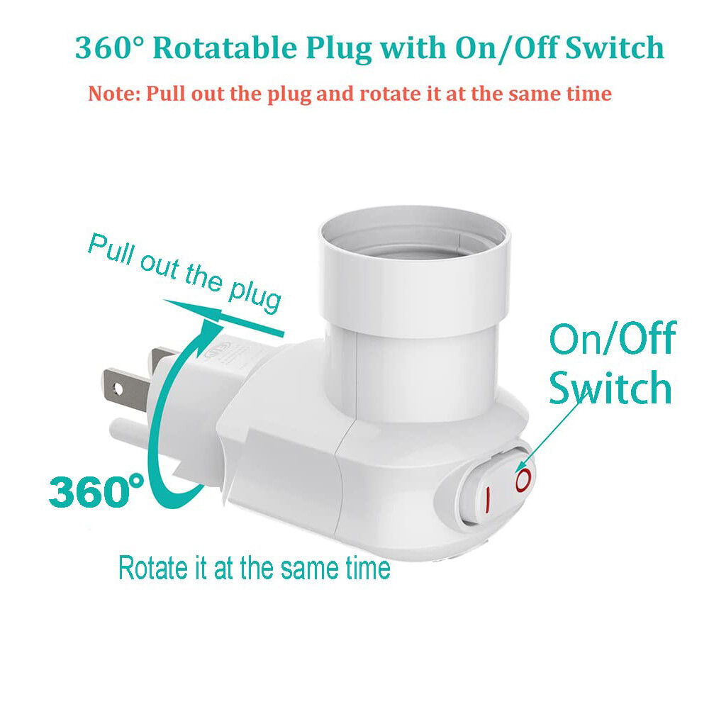 2Pcs Outlet to Socket Adapter E26/E27 Plug-in Light Socket 3-Prong Outlet Socket