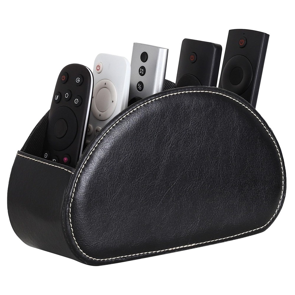 Remote Organizer, PU Leather Remote Control Holder for Bed with 5 Compartment...