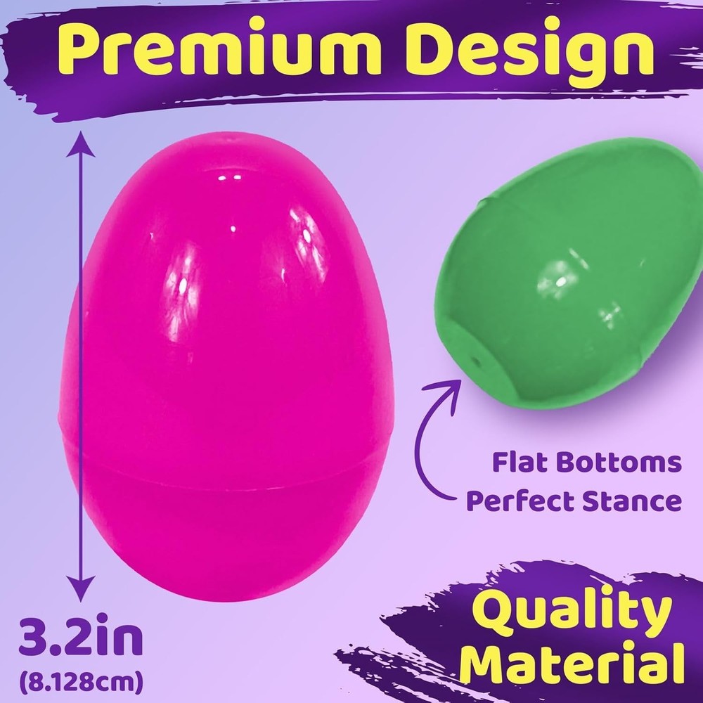 25 Pack Plastic Easter Eggs 3.2” Large Fillable Multicolor for Egg Hunt Party
