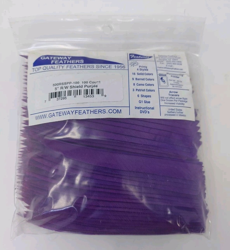 100pk Gateway Feathers 5" Right Wing: Shield Purple 500RSSPP-100