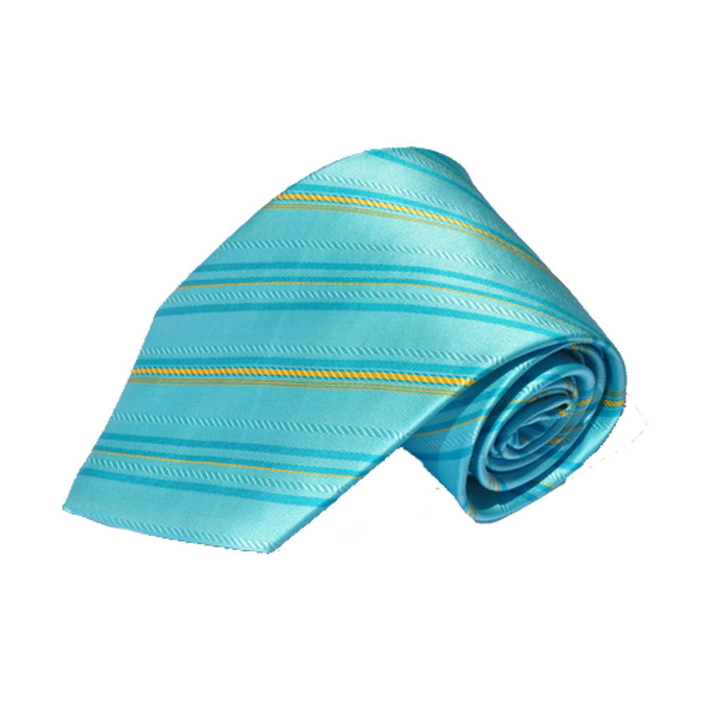 Men's light blue with yellow line stripped  pattern woven tie