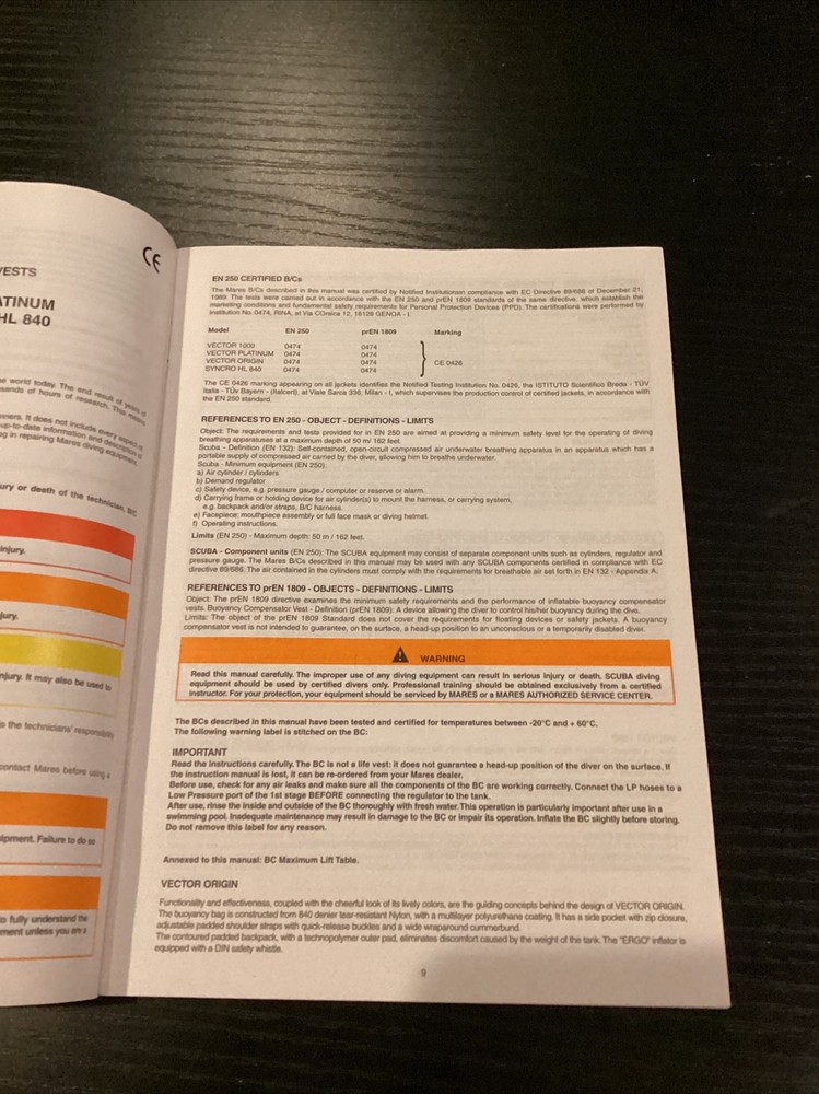 Mares Vector 1000 Vector platinum, Syncro HL 840 Owners Manual