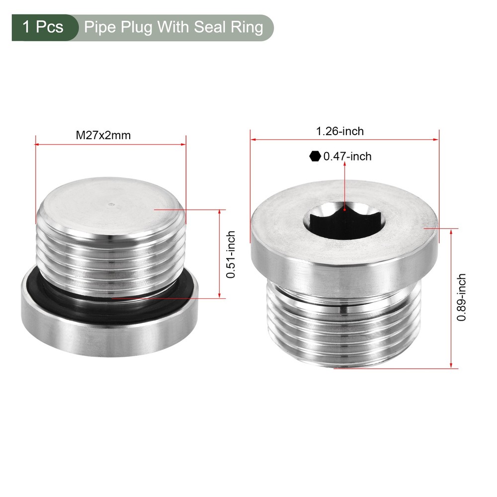 M27 x 2 Stainless Steel Internal Hex Head Socket Pipe Fitting (Silver)