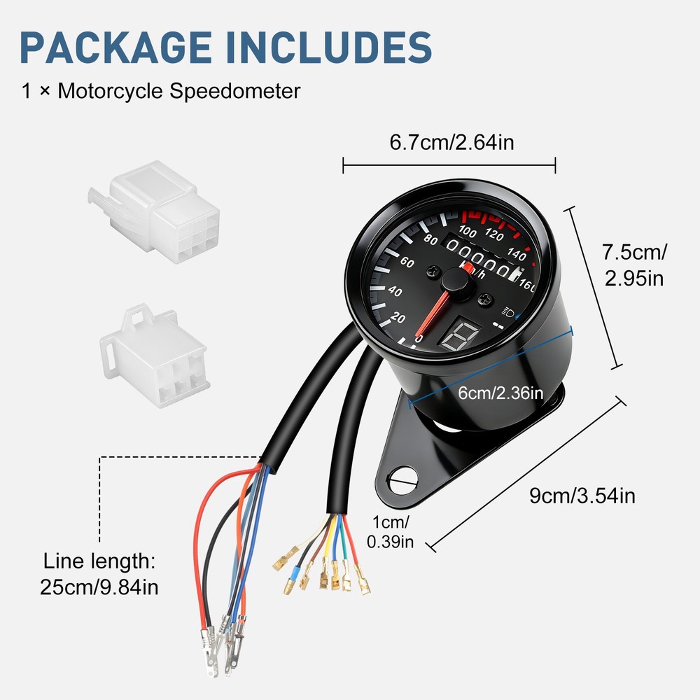 Universal Digital Gauge Motorcycle Odometer Speedometer Tachometer LED Indicator
