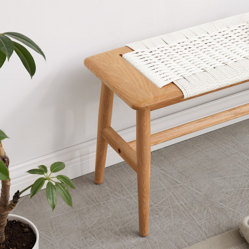 Bed Bench Solid Oak Features Hand-Woven Seat Multi-Functional