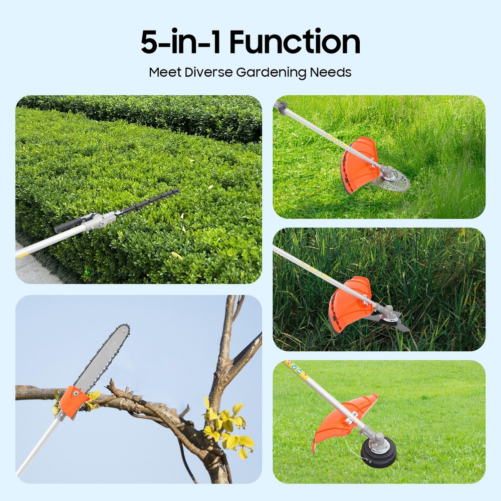 5-in-1 Gas Hedge Trimmer Tool, 52CC 2-Stroke Multi-Functional String Trimmer