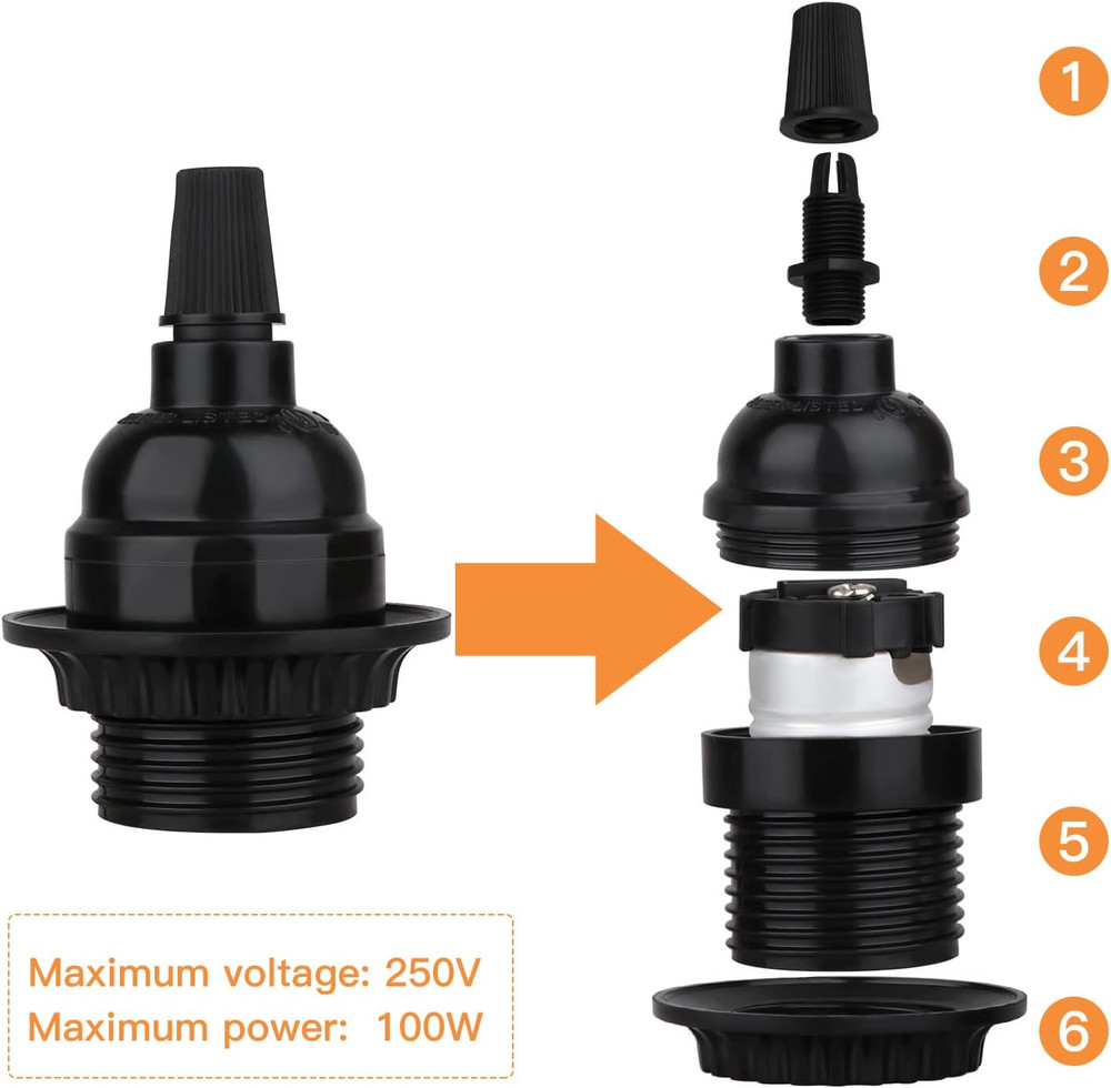 8 Pack E26 E27 Light Sockets Black Medium Screw Base with Shade Ring...