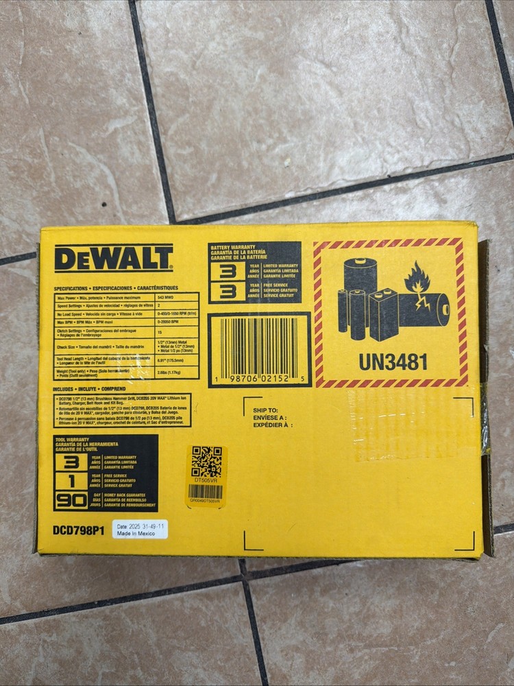 DEWALT DCD798P1 Brushless Hammer Drill Kit
