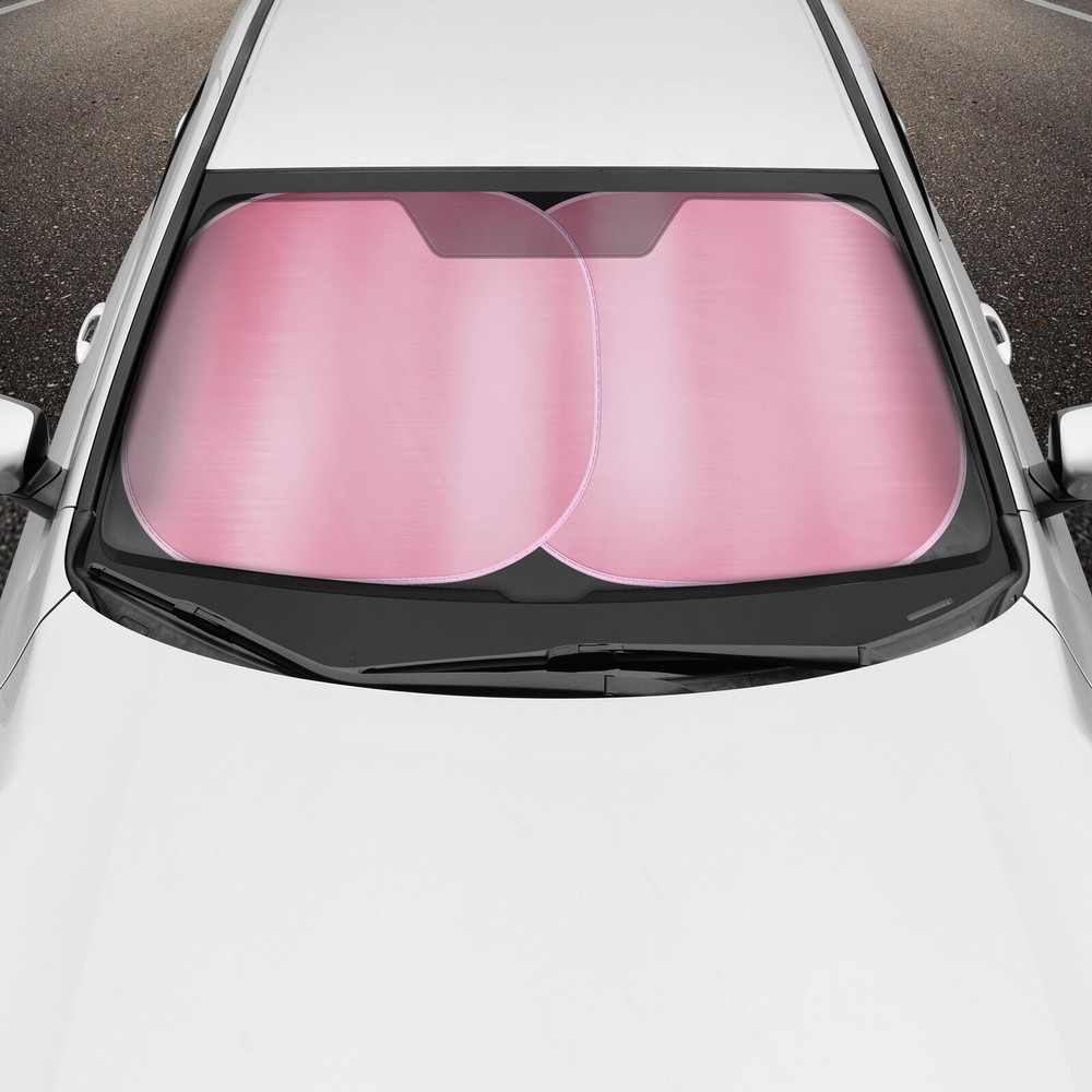 2PC Metallic Pink Reflective Polyester Pop Up Car Windshield Sun Shade