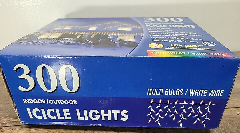 300 Indoor Outdoor Icicle Lights String To String Multi Bulbs White Wire